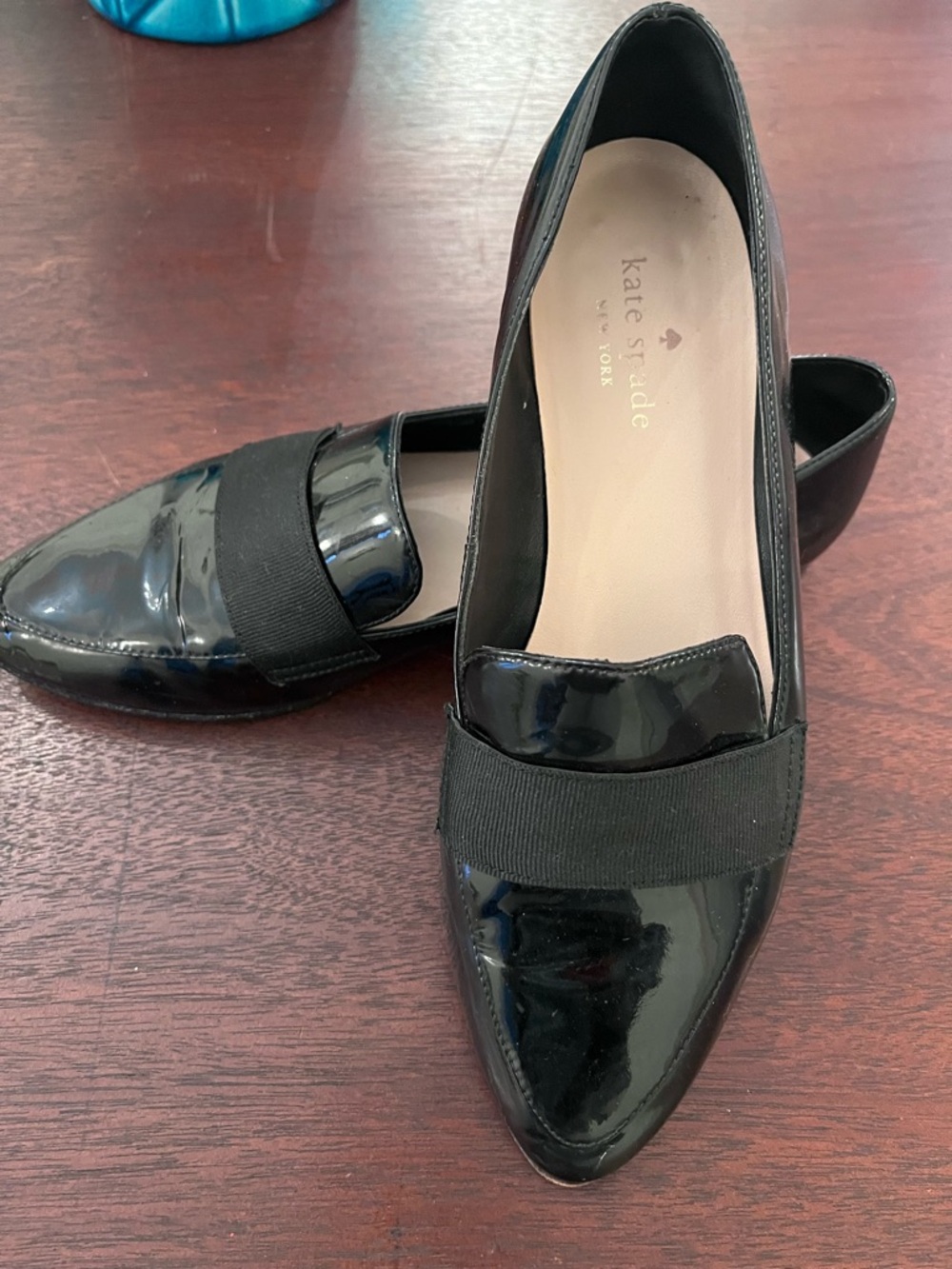 Kate Spade Black Patent Leather Pointed-Toe Loafers with Elastic Band